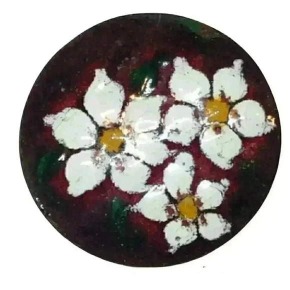 Vintage Mid Century Danish Brooch Enamel Circle Purple White Flowers Rolf Neyman - Picture 1 of 7